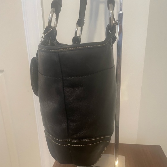 Coach Soho XL Double Handle Black Full Leather Contrast Stitch Tote - EUC - Picture 6 of 15